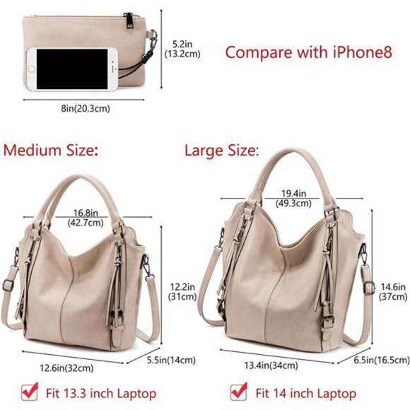 2 Pcs Tote Bag PU Leather Shoulder Bags Fashion Hobo Bags Large Purse Handbags - Picture 5 of 6